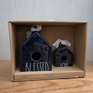 Rae Dunn Set Of Navy Blue Birdhouses